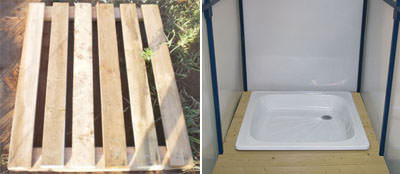 Подумайте также об организации пола в душе — деревянный или пластиковый поддон